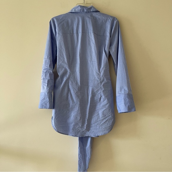 Women ‘s Button Down Tie Front Blue Collared Shirt - Picture 4 of 4